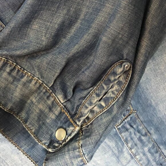 H&M Mama Maternity Denim Shirt Dress Womens Medium Pearl Snaps 3/4 Sleeve Boho - Picture 9 of 11